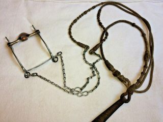 Vintage Sliester Hooded Copper Roller Bit With Rawhide Knot & Chain Romel Reins