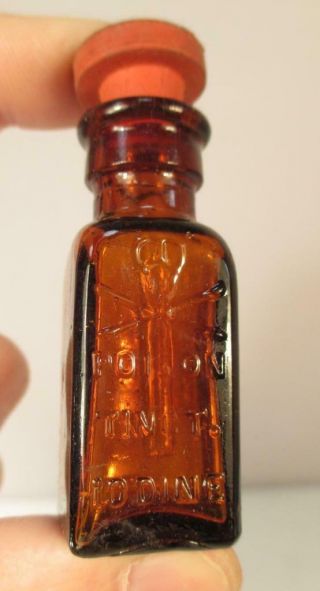 Vintage Skull & Crossbones Poison Tinct.  Iodine Amber Bottle W/ Dropper Stopper