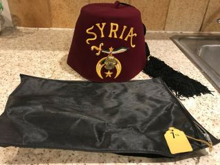 Vintage Syria Shriners Mason Size 7 - 1/8 Hat With Storage Pouch