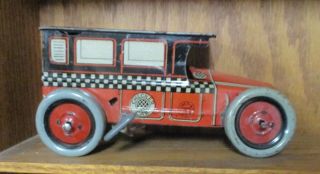 1920’s J.  Chein & Co.  Tin Litho Wind Up Checker Taxi Toy 2