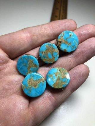 5 Vintage Turquoise Button Covers Silver Native American Southwest Arizona