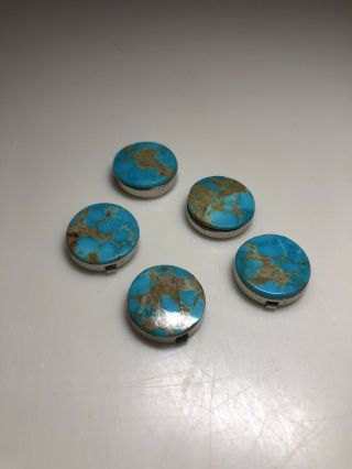 5 Vintage Turquoise Button Covers Silver Native American Southwest Arizona 2