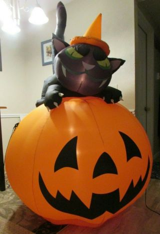 Halloween Outdoor Inflatable Lighted Black Cat On Pumpkin 6 