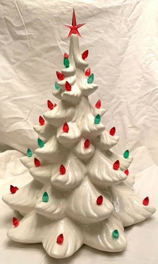Vintage Atlantic Mold Lighted White Ceramic Christmas Tree 17 