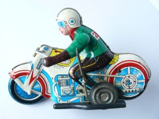 Vintage China Wind Up Tin Ms - 702 602 Motorcycle Racer Toy Colorful 26