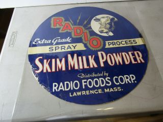 Vintage Radio Foods Corp Cow Dairy Skim Milk Powder Sign Label Poster