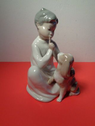 Lladro " Shhh Quiet Puppy " Boy And Dog Figurine 4522 Made In Spain (8 By 5 By 5