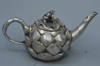 Collectable Handwork Miao Silver Carve Lotus Auspicious Souvenir Tibet Tea Pot