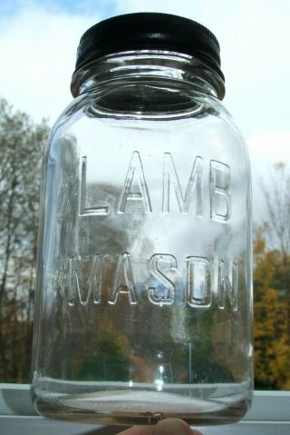 Vintage Lamb Mason Quart Size Clear/pink Canning Jar,  Lamb Glass Lid,  Metal Band