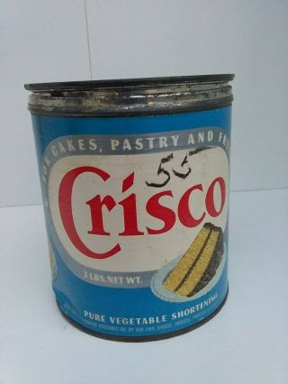 Vintage Metal Crisco Tin Can With Price Lid With Paper Label Shortening