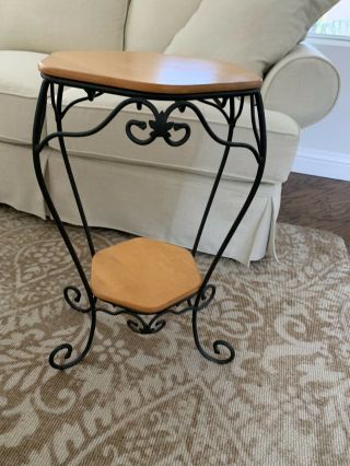 Longaberger Wrought Iron Generations Table Stand W/ 2 Woodcrafts Shelves