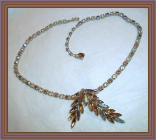 Sherman Topaz & Topaz Ab - Riered Double Leaf Cluster Pendant Style Necklace Nr