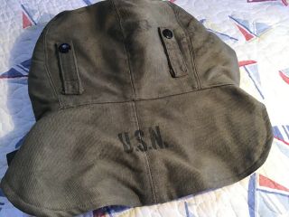 Vintage 1940s Us Navy Deck Jacket Visor Cap Hood Wwii Usn Size: 7 1/4,  Decent