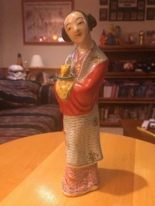 Vintage/antique Chinese Export Porcelain Woman Figurine Impressed China Mark 7 "