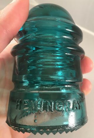 Vintage Glass Insulator Hemingray No 12 Aqua Teal Blue,  No Date,  Beaded 23