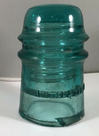 Vintage Glass Insulator Am Tel & Tel Co Aqua Blue,  Smooth Base,  No Date 12