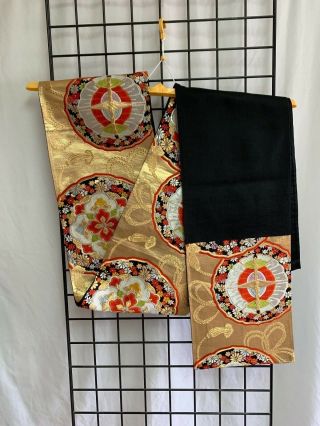 Antique Fukuro Obi,  Sash,  Belt,  Japanese Kimono,  Craft Material,  Gold Multi