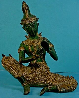 Vintage Thai Solid Brass Gandharvan Celestial ‘ching Cymbals’ Musician Statue