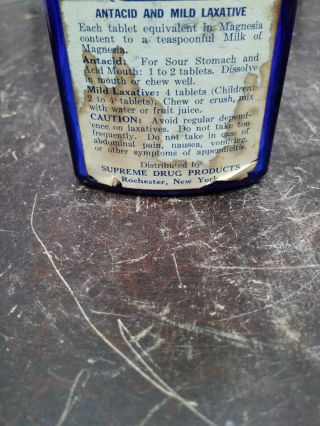 Vintage milk of magnesia cobalt blue glass advertising bottle 2