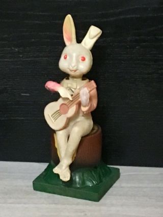 Occupied Japan Wind Up Rabbit W Guitar Music Celluloid Tin Wood