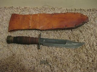 Vintage Camillus Fixed Blade Knife With Leather Sheath Us Combat Knife Military