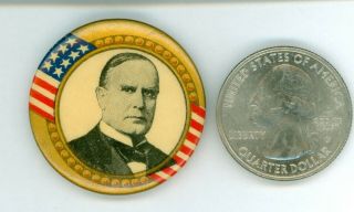 1900 President William Mckinley Political Campaign Pinback Button 1.  25 " Rwbgld