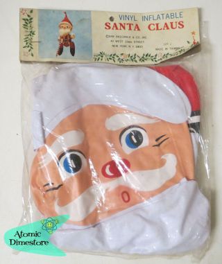 Vintage 1970s Santa Claus Inflatable Toy W/ Candy Cane & Sack 28 " Tall