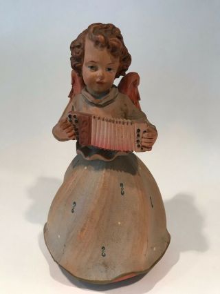 Vintage Anri Italy Wooden Angel W/ Accordion Music Box Reuge Silent Night - Turns