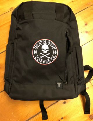 Death Wish Coffee Co Tranzip Black Canvas Backpack Bag - Mugs - Merchandise - Nwt
