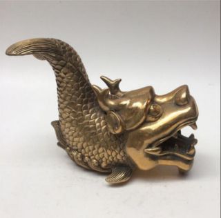 Antique China Perfect Brass Hand Made Fengshui Lucky Dragon Fish Statue