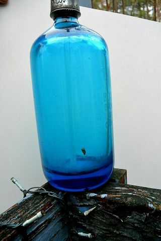 Vintage Blue Seltzer Bottle M Z Bottling Co Bronx N.  Y. 3