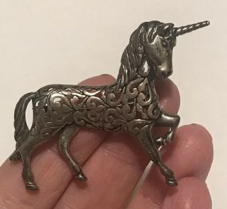 Vintage Filigree Sterling Silver Unicorn 2 - 1/4” By 1 - 3/4” Brooch Pin 10.  4g