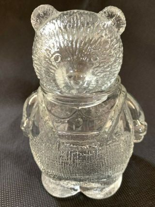 Glass Bear In Overalls Honey Jar Removable Head Fun Collectable Great Detail