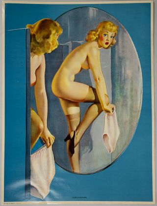 Vintage 1940s Gil Elvgren Pin - Up Poster Startled Nude In Mirror Over Exposure