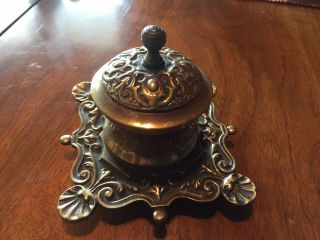Antique Ornate Single Bronze or Brass Desk Inkwell – Perfect for Calligraphy 2