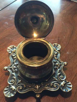 Antique Ornate Single Bronze or Brass Desk Inkwell – Perfect for Calligraphy 3