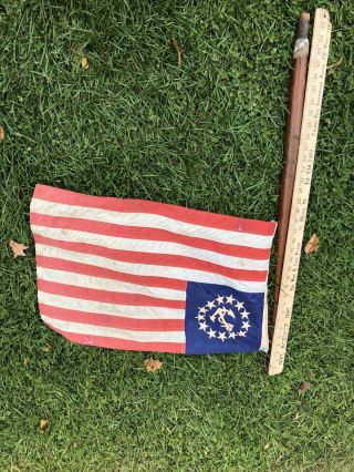 Vintage Boat Yacht Nautical Anchor Flag 16 " X24 " With Wood Staff Good Cond Usa