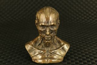 Unique Chinese Old Bronze Carved Skull Man Statue Figure Collect Home Decoration