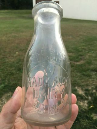 W.  Hadaway Dairy Elyria Ohio Embossed Pint