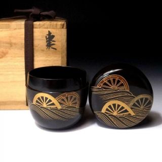 Oq14 Japanese High - Class Lacquered Wooden Tea Caddy,  Natsume With Wooden Box