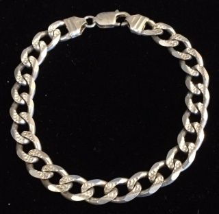 Vintage Textured Sterling Silver Men’s Cuban Link 9” Bracelet 925 Italy 27 Grams