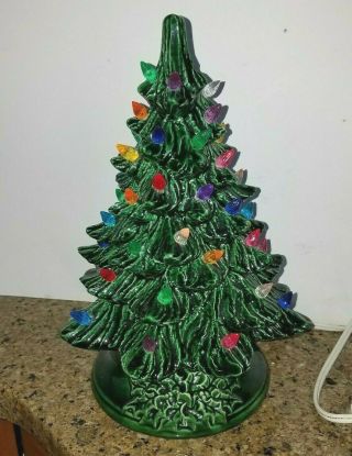 Vintage Ceramic Mold Green Christmas Tree 9.  5 " Light Up Pegs Handmade 1970’s
