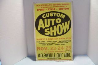 Vintage 1973 Custom Auto Show Poster Jacksonville Florida Advertising Race Cars