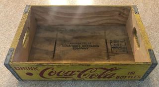 Vintage Yellow Wood Coca Cola Crate Property Of Coca Cola Bottling Company.