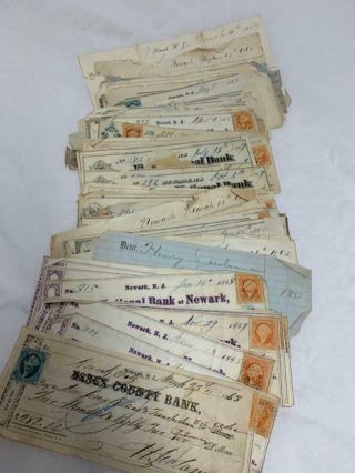 Vintage First National Bank Of Newark & Newark City Bank Nj - Bank Checks 1860 