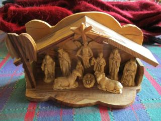 Handmade In Holy Land Israel Olive Wood Nativity Creche Manger Scene Christmas