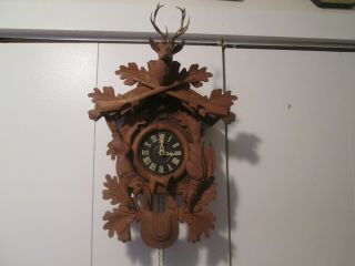 Vintage Germany Black Forest Carved 8 Day Cuckoo Clock