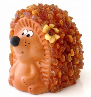 Hedgehog Baltic Amber Ceramic Figurine Sculpture Russian Souvenir 2 7/16 "