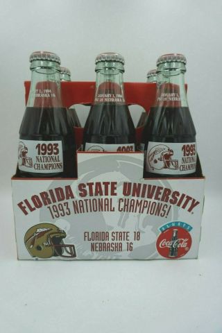 1993 Florida State University National Champions Coke Coca - Cola 6pack Of Bottles
