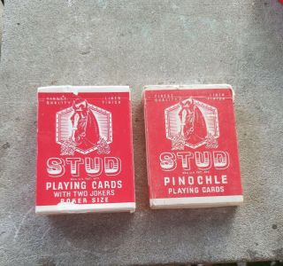 Vintage - 2 Decks Of Red Walgreens Stud & Pinochle Poker Playing Cards Nr